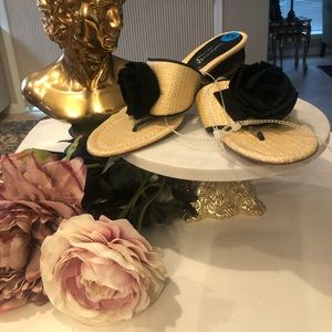 New Ramon Tenza Woven Jute Sandals with Suede Rosette Embellishment